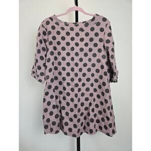 Luca Vanucci Linen Short Sleeve Tunic Top Lagenlook Mauve Purple Polka Dot Large